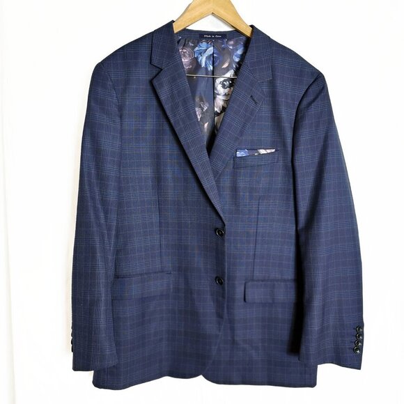 Alan Flusser Blue Windowpane Blazer 44R - Picture 1 of 3